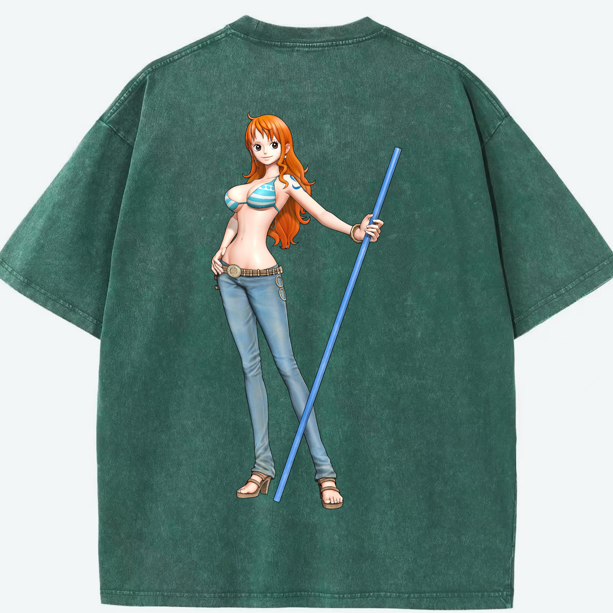 （画像用） ワンピース ナミ ONE PIECE Nami 綿100% ヴィンテージ風 半袖Tシャツ（背面プリント）